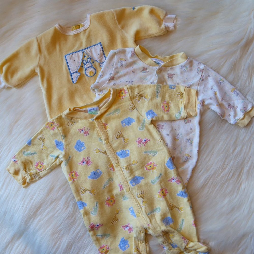 3 Yellow Sleeper Onesies 0-3mo